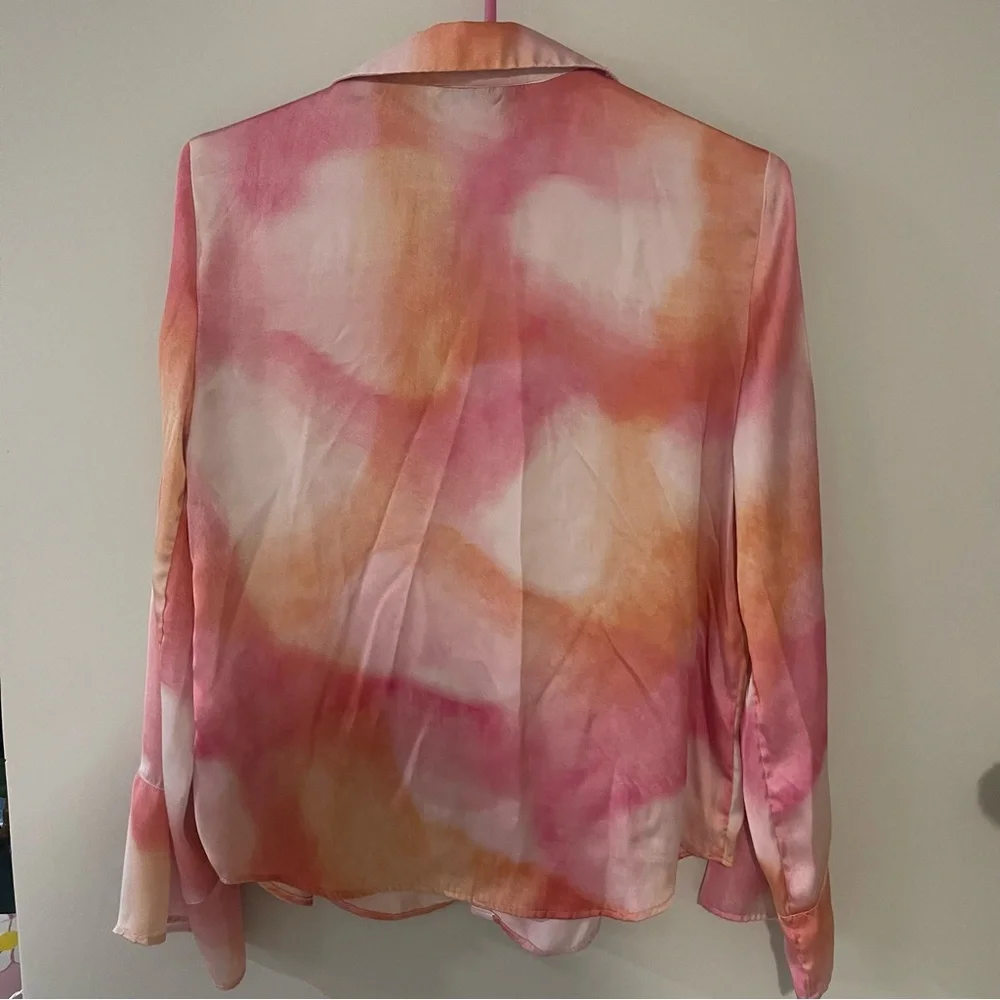 Zara Tie Dye‎ Watercolour Pink Satiny Blouse - Picture 4 of 5